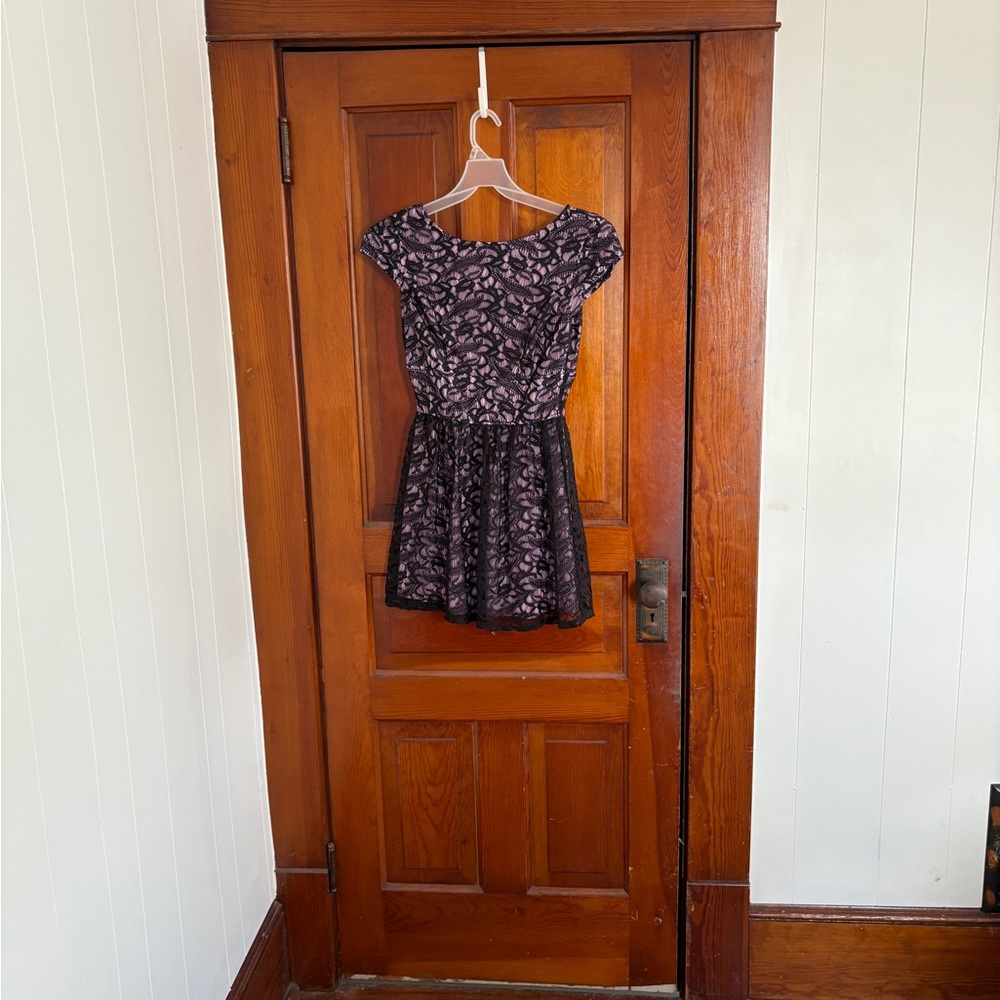 Three Hearts Black & Lavender Lace Fit-and-Flare Dress